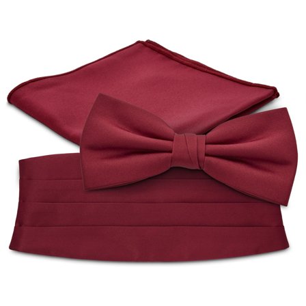 Burgundy Pre-Tied Bow Tie, Pocket Square, and Cummerbund Set for Men - Bow Tie Sets