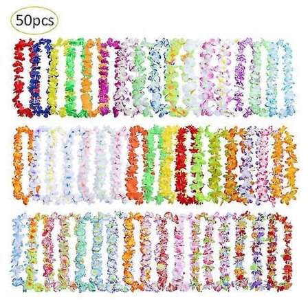 50 stk./lot Kunstig Hawaiiansk Krans Halskjede Hawaiian Leis Garland Hawai Blomster Gårdsdekor For Fest Strand