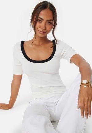 BUBBLEROOM Contrast Rib Short Sleeve Top XS White Topit & T-paidat Dam