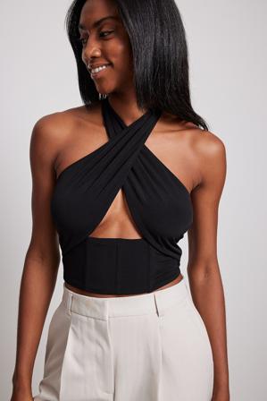 NA-KD Party Corset Halterneck Top - Crop tops - Noir - XX-Large