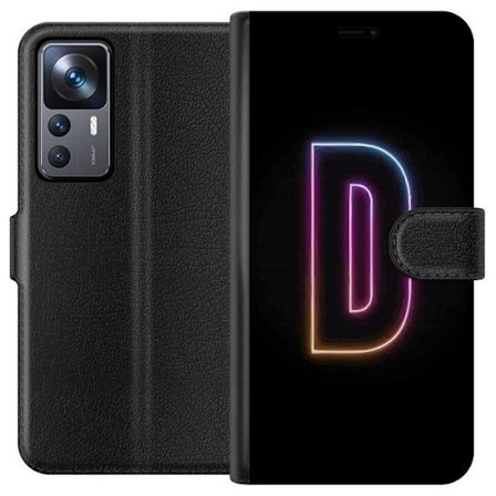 Kompatibel Tegnebogsetui til Xiaomi Xiaomi 12T Minimalistisk neonbogstav D i farveskiftende lys mod sort baggrund i moderne digital design