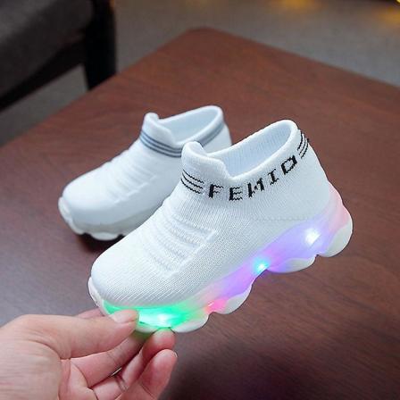 Barn Sneakers Barn Flickor Pojkar Brev Mesh Led Luminous Strumpor Sport Löparskor White 30