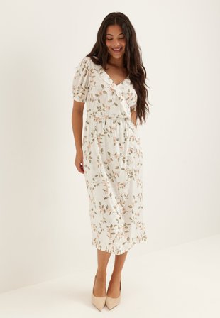 BUBBLEROOM - Wrap Frill Dress - White/Patterned