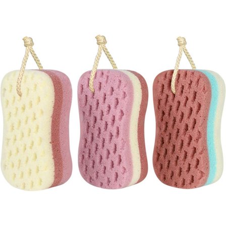 3 stk. Badesvampe til kvinder, mænd, børn, Svamp Loofah Kropsskrub Duschsvamp til Kropsvask Badeværelse, 3 farver & Stor Badesvamp til bad