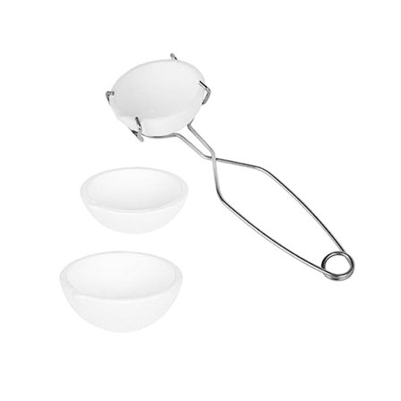 4 st små smältdegel i keramik, skål, koppset, smältning av guld, silver, koppar med pisk, tånghandtag 2a