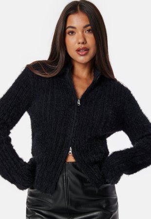 BUBBLEROOM Rib Knitted Zip Cardigan Klær