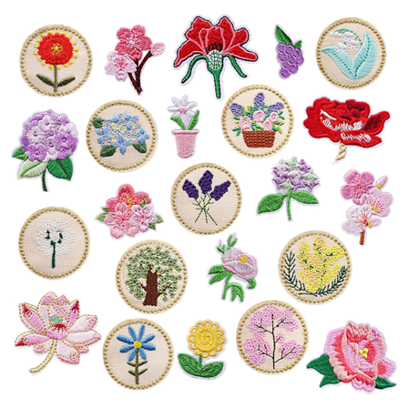Broderi stryge-på patch, 23 stk. blandede blomster stryge-på patches applikationer til håndværk, syning, tøj