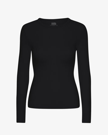 Women Organic Rib LS T-Shirt - Deep Black XS