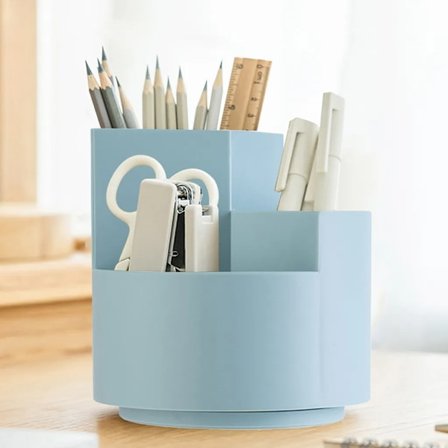 Roterende penneholder, 360 roterende stor kapasitet pennearrangør, for skrivebord, kontor, skole, familie (blå)