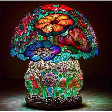 Vintage Stained Glass Plant Series Bordlampe Svampe Lampe