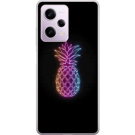 Kompatibelt Mobilskal till Xiaomi Xiaomi Redmi Note 12 Pro Neonillustration av ananas i färgglatt ljus mot svart bakgrund