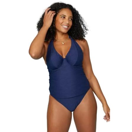 Underbara Dam/damer Texturerad Icke-vadderad Tankini Set 34e Marinblå
