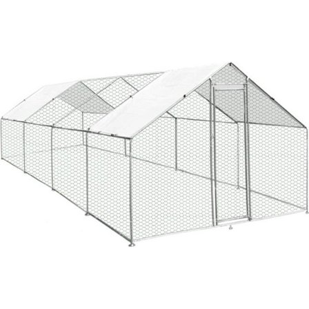 Inhägnad Hönshus - Voljär - 4m x 8m x 2m - Galvaniserat Stål - Vattentäta Presenningar GRATIS