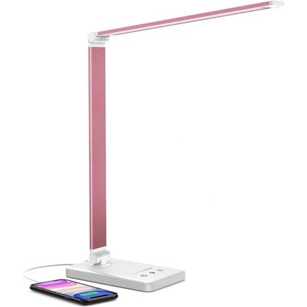 LED-skrivbordslampa, dimbar bordslampa, läslampa med USB-laddningsport, 5 belysningslägen, känslig kontroll, 30/60 minuters automatisk 