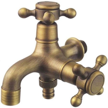 Dubbel Dräneringskran Trädgårdskran Antik Stil Dubbel Kuldräneringskran Trädgårdsspakskran Tvätt [DB]