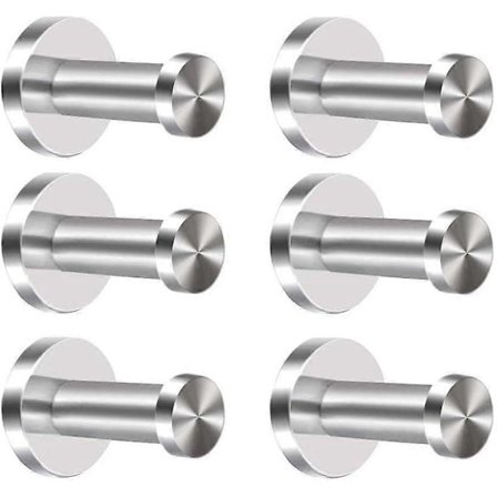 6 stk. vægkroge i rustfrit stål, børstet knagerække, vægmonteret krog til badekåbe, håndklædekrog, badeværelse til badekåbe, håndklæde, soveværelse, 