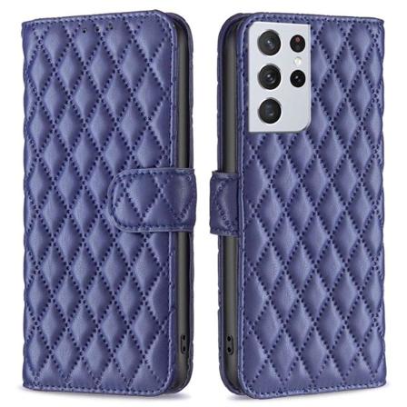 Rombuskuvioinen matta läppäkotelo Samsung Galaxy S21 Ultra 5G - Sininen Blue
