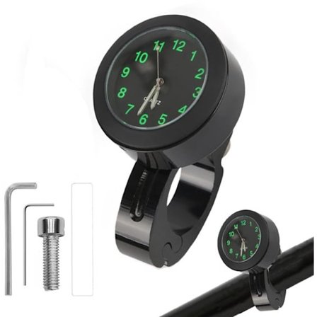 Motorcykel styr ur - Vandtæt - Stødsikker - Passer til 22-25mm styr - Belyst display - Sort