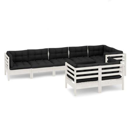 Vidaxl Loungegrupp Med Dynor 8 Delar Vit Massiv Furu Vit