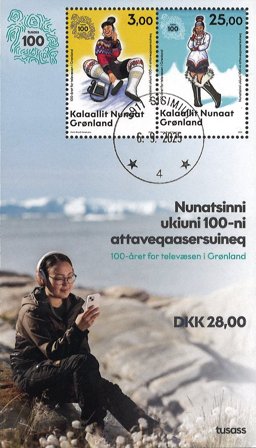 Grønland - Televæsen 100 år - Stemplet miniark