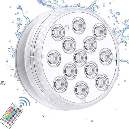 2 stk nedsænkelige LED-lys med RF-fjernbetjening, 13 LED-undervandspoollys IP68 Vandtæt, batteridrevet damlampe til badekar, bruser