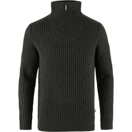 Fjällräven Herr's Övik Half Zip Knit in Dark Olive | Size: Small, Ull