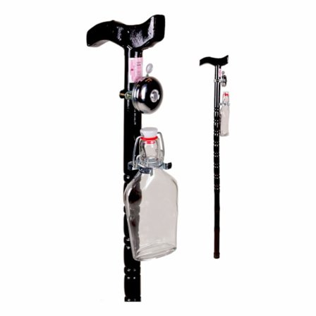 Käpp med Flaska och Klocka