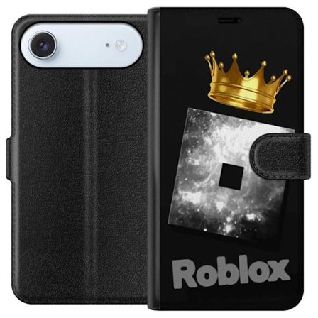 Yhteensopiva Lompakkokotelo Apple Apple iPhone 17 Air Minimaalinen musta ja hopeanvärinen Roblox-symboli, jossa on kultainen kruunu ja ylellinen pela