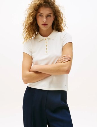 Tommy Hilfiger Gold Button Slim Ss Polo - White - XXXL