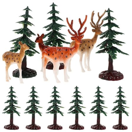28 stk. Mini Juletræ & Rensdyr Bordplade Dekoration - Mini Elg Figurer Kunstige Fyrretræer Ornamenter til Skrivebord Jul Vinter Scene Holid[D]