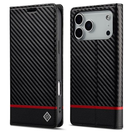 SKALO iPhone 17 Pro LC.IMEEKE Carbon Fiber Flip Cover - Sort