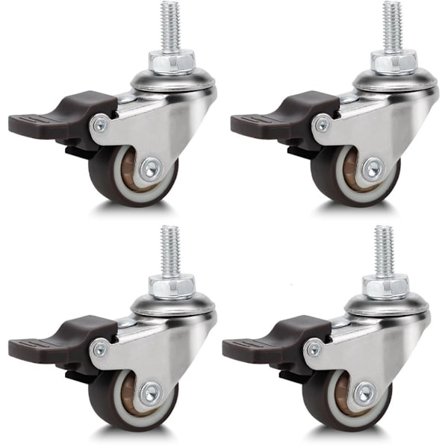 Drejehjul med bremser og skruer - 4 stk. - Støjsvage drejehjul med M6 gevind - 360°