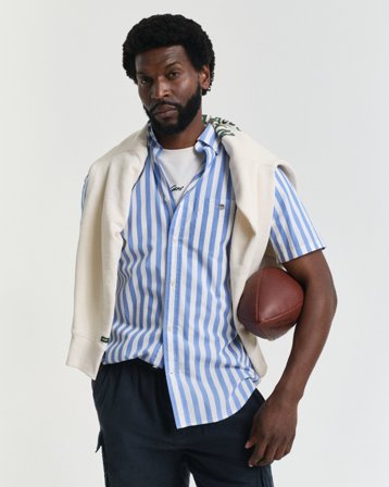 GANT Herren Regular Fit Classic Popeline Kurzarmhemd mit Streifen (M) Blau