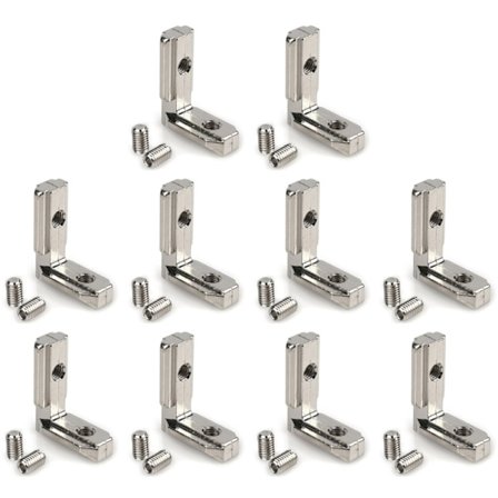 10 st T-spår L-form Zinklegering Profil Inre Hörnanslutning Fästvinkel för 2020 3030 4040 EU-profil med Skruv