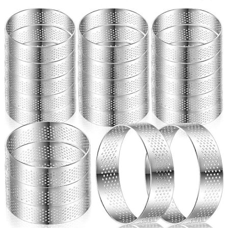 20 stk. 7,6 cm Perforerede Tærteringe Runde Tærteringe Rustfrit Stål Tærteringe til Bagning Nonstick Me