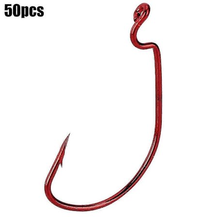 50 kpl Korkeahiiliteräksestä valmistettuja kalastustarvikkeita Punainen nikkeli Crank Worm -koukku Pehmeä syötti