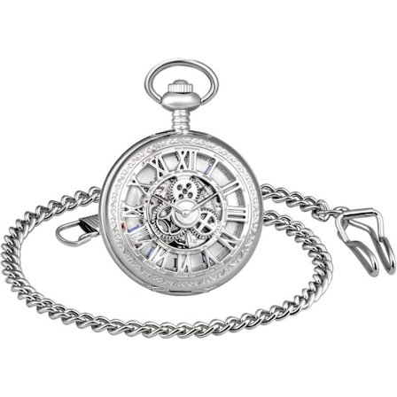 Unisex mekanisk lommeur med kæde sølv