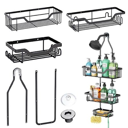 Sikker installasjon hengende dusjhylle, 3-lags design over dusjhodeorganisator for rustsikker konstruksjon, hurtigtørkende og lett tilgjengelig 