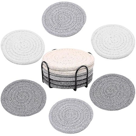 6 Pieces Absorbent Drink Coasters Set Cotton Woven Coasters With Coaster Holder