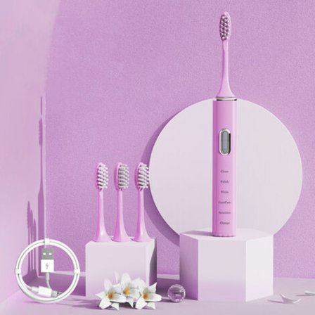 Sonic Elektrisk Tandborste för Vuxna - 5 Timmars Snabbladdning & 60 Dagars Användning, Sonic Tandborste med 3 Borst Huvuden, 5 Lägen, Son