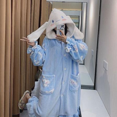 2024-2022 Winter Kawaii Sanrio Pyjamas Animation Kuromi Cinnamoroll My Melody Facecloth Plys Varme og behagelige Pyjamasbuksersæt S 150-157CM 23