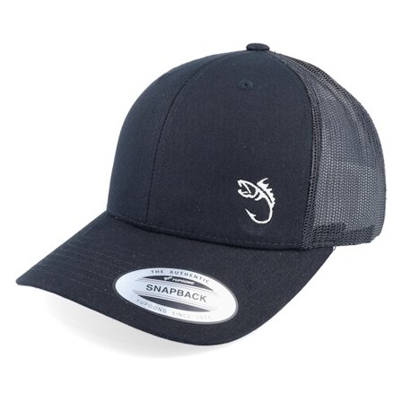 Skillfish - White Fish Hook Logo Black Trucker Trucker Black Cap - @ Hatstore