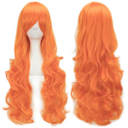 Lang krøllet Anime karakter cosplay paryk 80cm (Orange)