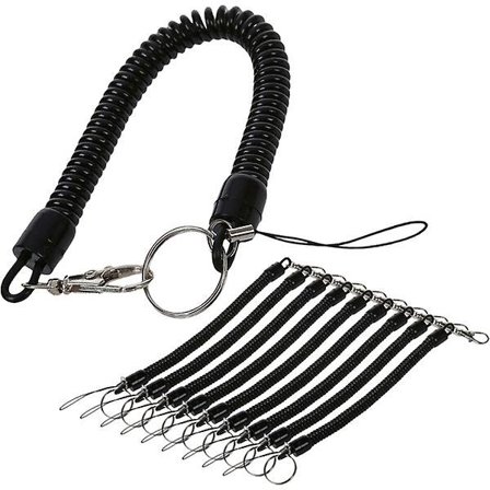 10 stk Nøkkelring med Strekkfjær Spiral Nøkkelring Håndleddsstropp Nøkkelring Lanyard Nøkkelring Anti- Keychai Svart 29x0.8cm IC