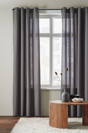 &Home - 2-pk gardinlengder med maljer, i halvpanama - Grå - Maljegardiner - 250 - Fra Homeroom