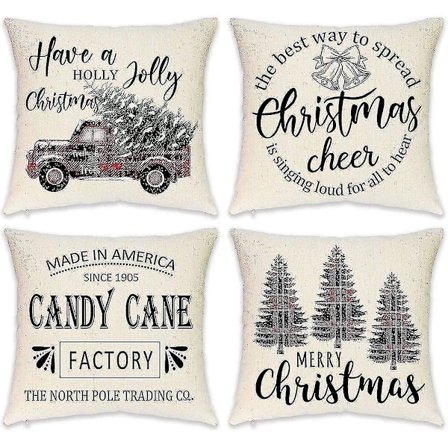 18x18 Klæde Fallo Træ Julepudebetræk 4 Stykker