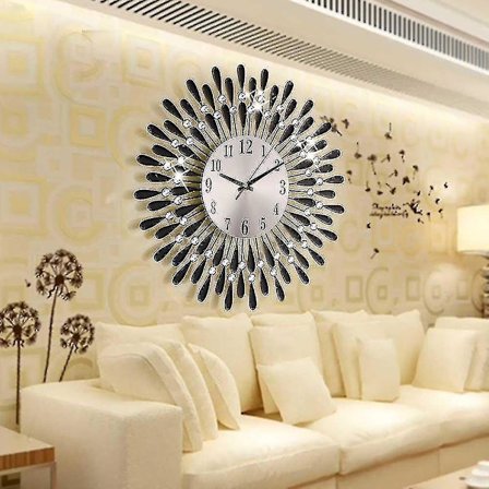 Veggklokker Svart 3d Stor Diamante Perle Krystall Juvelert Veggklokke