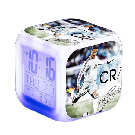 Cristiano Ronaldo Vekkerklokke 7-farger Skiftende Nattlys Soverom Dekorasjon Student Klokke Gave DB