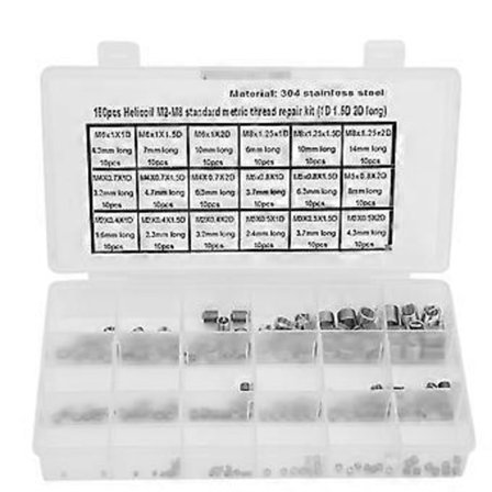 180 stk. gevindindsats i rustfrit stål, gevindreparationsværktøj M2-M8