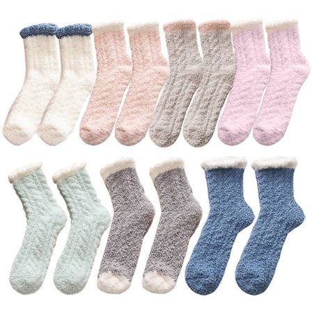 7 Par Bløde Plys Sokker - Varme Slippersokker til Soveværelset - Ensfarvede Kvindesokker